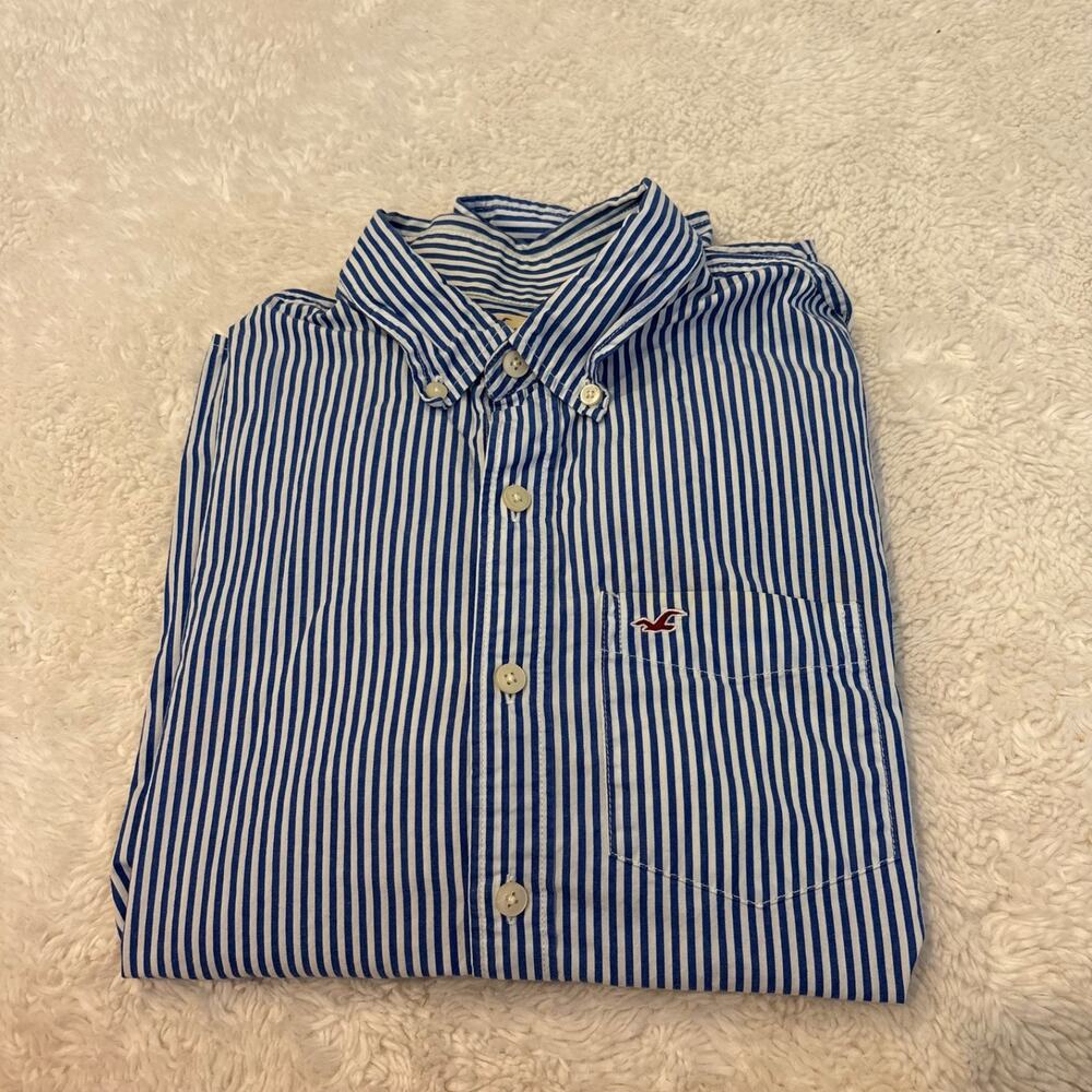 VTG Y2K Hollister Mens S Blue/White Striped Button Up Preppy Country Club Costal